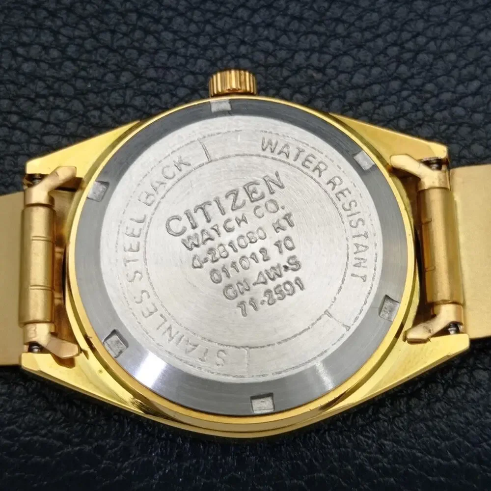 Vintage 1974 Citizen Automatic Mens Gold Watch W/daydate & Red accents